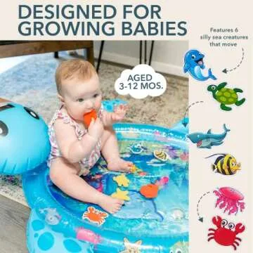 MAGIFIRE Playtime Baby Tummy Time Playmat: Friendly Blue Sea Turtle, Inflatable Water Play Mat for Infants 3 to 12 Months Old, Engaging Early Developmental Toy, Measures 36” Wide x 46” Long