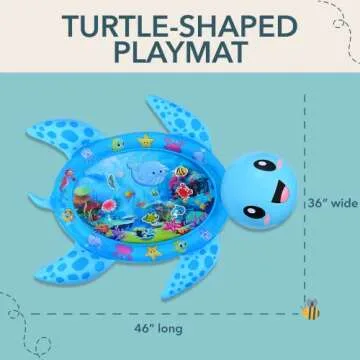 MAGIFIRE Playtime Baby Tummy Time Playmat: Friendly Blue Sea Turtle, Inflatable Water Play Mat for Infants 3 to 12 Months Old, Engaging Early Developmental Toy, Measures 36” Wide x 46” Long