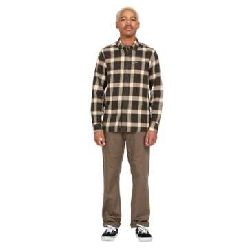 Volcom Men's Caden Plaid Long Sleeve Flannel Shirt, Military 2, Large