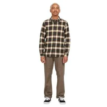 Volcom Men's Caden Plaid Long Sleeve Flannel Shirt, Military 2, Large