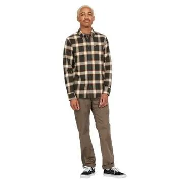 Volcom Men's Caden Plaid Long Sleeve Flannel Shirt, Military 2, Large