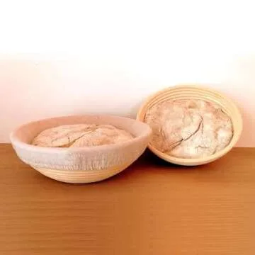 Forsun 1pcs 10" Round Banneton Brotform Bread Dough Proofing Rising Rattan Basket & Liner,Banneton Proofing Basket Set - for Home Bakers (Sourdough Recipe) & Bread Making