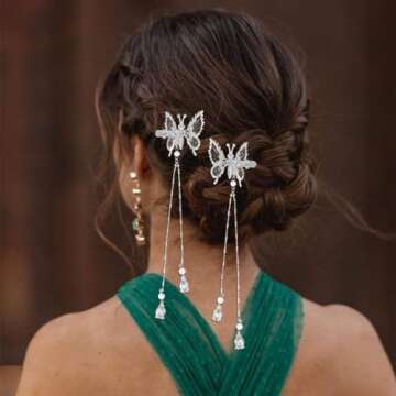 Bartosi Butterfly Clips Hair Silver Hair Barrettes Fluttering Tassel Hair Accessories Set for Women ...