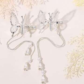 Bartosi Butterfly Clips Hair Silver Hair Barrettes Fluttering Tassel Hair Accessories Set for Women and Girls (Pack of 2)