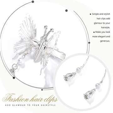 Bartosi Butterfly Clips Hair Silver Hair Barrettes Fluttering Tassel Hair Accessories Set for Women and Girls (Pack of 2)