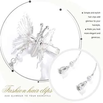 Bartosi Butterfly Clips Hair Silver Hair Barrettes Fluttering Tassel Hair Accessories Set for Women and Girls (Pack of 2)