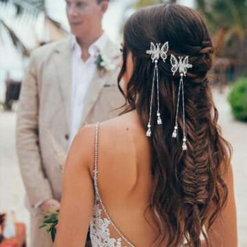 Bartosi Butterfly Clips Hair Silver Hair Barrettes Fluttering Tassel Hair Accessories Set for Women and Girls (Pack of 2)