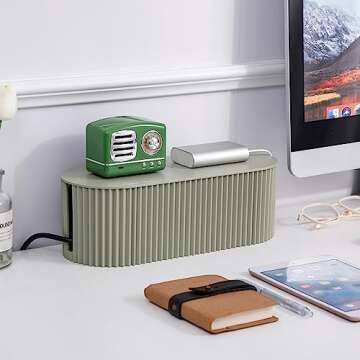 Tahaje Cable Management Box, Plastic Cord Organizer Cover, Computer Power Strips Hider Under TV and Desk for Home Office, Kitchen Appliances, Router, Electronics Plugs and Wires Protector (Green)