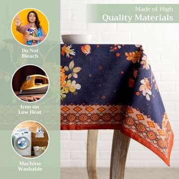 Maison d' Hermine 100% Cotton Table Cover - 60"x108" Rectangle Decorative Tablecloth - Washable Tablecloths for Dining, Home & Party - for Thanksgiving & Christmas - Kelim - Infinity Collection