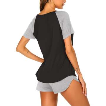 Ekouaer Women's Pajamas Sets Short Sleeve Lounge Sets Sleepwear Soft Two Piece Pjs With Pockets Black M