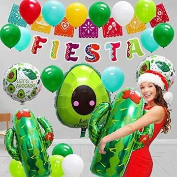 Fiesta Mexican Foil Balloons Party Decorations - 9PCS Mexico Taco Llama Cactus Avocado Foil Balloon Birthday Mexican Fiesta Theme Birthday Luau Party Decoration
