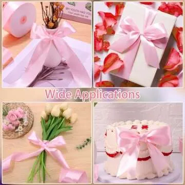 Pink Ribbon 60 Yards 1 1/2 Inch Light Pink Satin Ribbon for Bows Making Flower Bouquet Wedding Easter Mother's Day Decorations