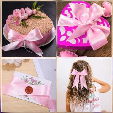 Pink Ribbon 60 Yards 1 1/2 Inch Light Pink Satin Ribbon for Bows Making Flower Bouquet Wedding Easter Mother's Day Decorations