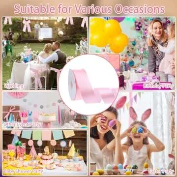 Pink Ribbon 60 Yards 1 1/2 Inch Light Pink Satin Ribbon for Bows Making Flower Bouquet Wedding Easter Mother's Day Decorations