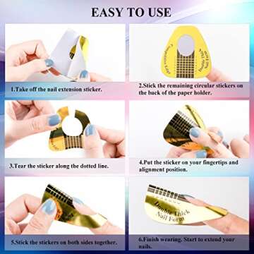Subay 200Pcs Professional Long Nail Forms for Acrylic Nails, Polygel Nails, Thick Nail Extension Forms for Nail Art Tips, Premium Acrylic Nail Paper Forms, Nail Former Stickers for Professional Use