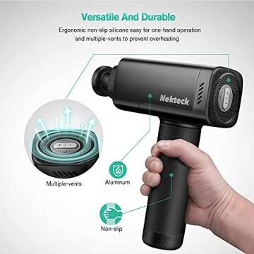 Massage Gun for Athletes,Nekteck Deep Tissue Massage Gun Percussion Muscle Fascial Gun with Powerful Electric Motor, 4 Adjustable Speed and 6 Accessories Head,Ideas Gift for Men and Women