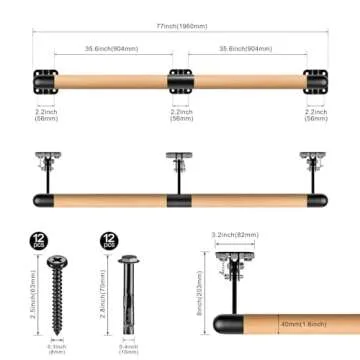 Dolibest Space Saver, 6 ft Ballet Barre, Wall Mounted Traditional Wood Ballet Barre System Stretch/Dance for Home Barre Workout Equipment, Height Adjustable, for Kids and Adults