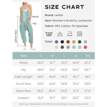 Lentta Women's Causal Jumpsuits V Neck Sleeveless Harem Overalls Stretchy Adjustable Strap Romper with Pockets(Teal-M)