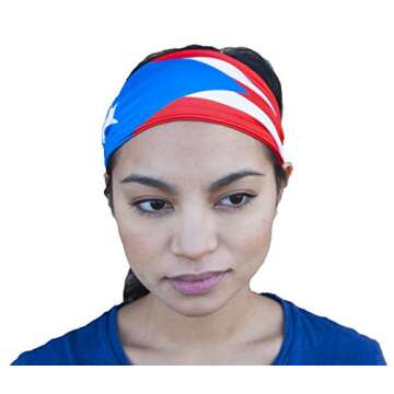 Flag-Themed Headband. Perfect for Yoga Outdoor Activities, Workout Travel Designer Style & Quality (Puerto Rico)