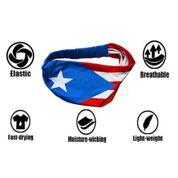 Flag-Themed Headband. Perfect for Yoga Outdoor Activities, Workout Travel Designer Style & Quality (Puerto Rico)
