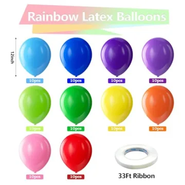 Bezente Assorted Rainbow Latex Balloons - 100 Pack for Vibrant Party Decorations