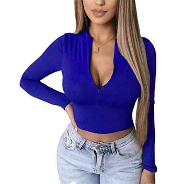 SKYVOICE Women's Zip Up Crop Top - Stylish & Comfortable