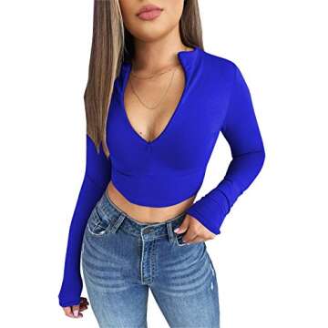 SKYVOICE Women's Zip Up Crop Top - Stylish & Comfortable