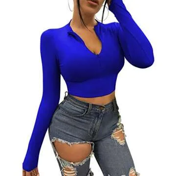 SKYVOICE Women's Zip Up Crop Top - Stylish & Comfortable