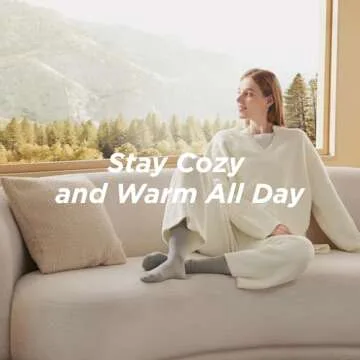 Bedsure Women's Cozy Sweater Lounge Pajama Set Cream