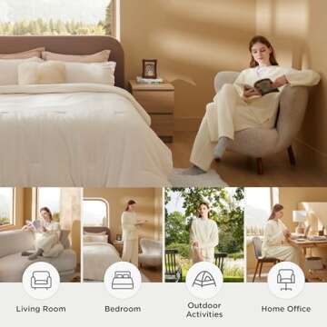 Bedsure Women's Cozy Sweater Lounge Pajama Set Cream