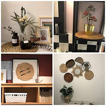 HomeDo Large Round Woven Placemats Set of 4 for Dining Table, Water Hyacinth Straw Braided Placemat, Heat Resistant Non-Slip Weave Placemats Handmade (Water Hyacinth-4pack, Round 11.8")