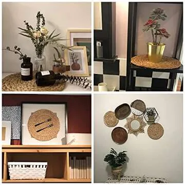 HomeDo Large Round Woven Placemats Set of 4 for Dining Table, Water Hyacinth Straw Braided Placemat, Heat Resistant Non-Slip Weave Placemats Handmade (Water Hyacinth-4pack, Round 11.8")