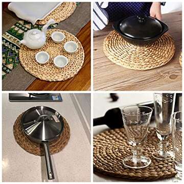 HomeDo Large Round Woven Placemats Set of 4 for Dining Table, Water Hyacinth Straw Braided Placemat, Heat Resistant Non-Slip Weave Placemats Handmade (Water Hyacinth-4pack, Round 11.8")