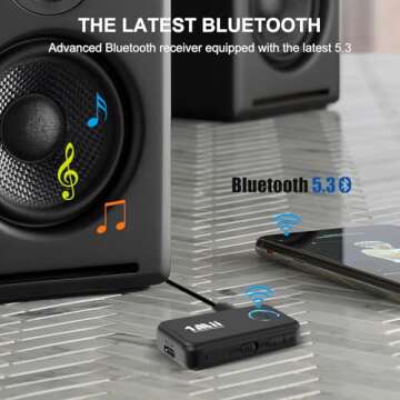 1Mii Bluetooth 5.3 Music Receiver for Car/Home Stereo, Aux Bluetooth Adapter for Car with Volume Control Supports Hands Free Calls, 16H Battery Life