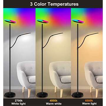 KS KINGSTAR Corner Floor Lamp & Reading lamp RGB Color Changing Dimmable Tall Lamps Modern LED Lights with Smart APP & Remote Control for Bedroom, Living Room, Gaming Room Office