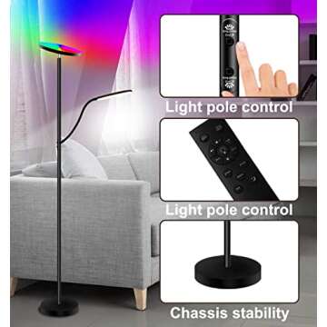 KS KINGSTAR Corner Floor Lamp & Reading lamp RGB Color Changing Dimmable Tall Lamps Modern LED Lights with Smart APP & Remote Control for Bedroom, Living Room, Gaming Room Office