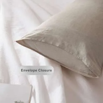 TOSMO 100% Linen Pillowcase King Size, Set of 2, Stone Washed Pillowcases Envelope Closure, Soft and Durable Pillow Cases, 20" X 40", Natural Linen