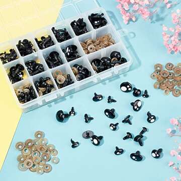 PH PandaHall 324pcs Safety Eyes, 15 Styles Kawaii Craft Eyes Round Plastic Craft Eyes Black Stuffed Eyes with Washers for Amigurumi, Puppet, Teddy Bear, Crochet, Plush Animal Making