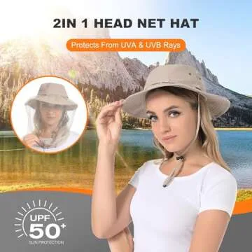 Mosquito Net Hat - Bug Cap UPF 50+ Sun Protection with Hidden Netting Outdoors for Women and Men Beige