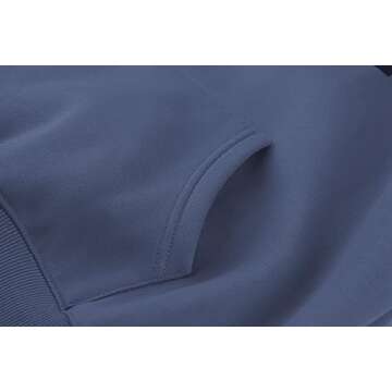 Lauweion Women Solid Basic Fleece Letter Loose Hoodie Sweatshirt Long Sleeve Kangaroo Pocket Drop Shoulder Pullovers Top Dustyblue