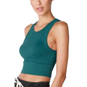 NIKIBIKI Women Seamless Vintage Chevron High Neck Crop Top, Made in U.S.A, One Size (Vintage Jade)