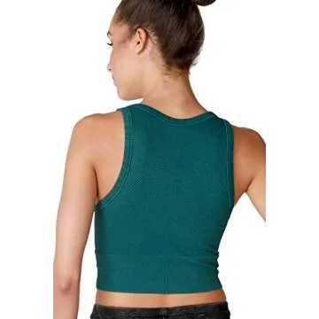 NIKIBIKI Women Seamless Vintage Chevron High Neck Crop Top, Made in U.S.A, One Size (Vintage Jade)
