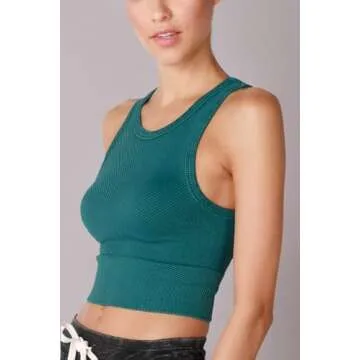 NIKIBIKI Women Seamless Vintage Chevron High Neck Crop Top, Made in U.S.A, One Size (Vintage Jade)