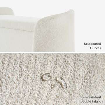 mopio Sophie 51" Ottoman Storage Bench, Entryway and Window Seating, End of Bed Curved Stool for King & Queen Bed, Storage Chest for Bedroom (Pearl White Boucle)