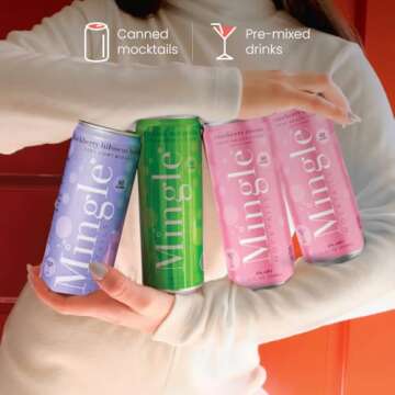 Mingle Mocktails Variety Pack, Canned Non-Alcoholic Drinks, Blackberry Hibiscus Bellini, Cranberry Cosmo, Key Lime Margarita, 12 fl. oz, 12 Packs