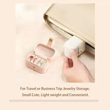 VOMNA Travel Jewelry Ring Case,Small Jewelry Ring Box,Ring Holder,Mini Travel Jewelry Case Portable Ring Storage Case, for Women Girls, for Travel,Business,Wedding,Bridesmaid Gift(White)