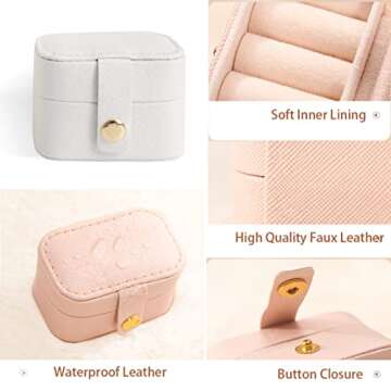 VOMNA Travel Jewelry Ring Case,Small Jewelry Ring Box,Ring Holder,Mini Travel Jewelry Case Portable Ring Storage Case, for Women Girls, for Travel,Business,Wedding,Bridesmaid Gift(White)