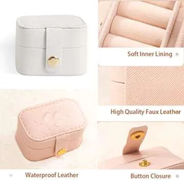VOMNA Travel Jewelry Ring Case,Small Jewelry Ring Box,Ring Holder,Mini Travel Jewelry Case Portable Ring Storage Case, for Women Girls, for Travel,Business,Wedding,Bridesmaid Gift(White)