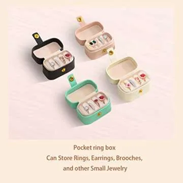 VOMNA Travel Jewelry Ring Case,Small Jewelry Ring Box,Ring Holder,Mini Travel Jewelry Case Portable Ring Storage Case, for Women Girls, for Travel,Business,Wedding,Bridesmaid Gift(White)
