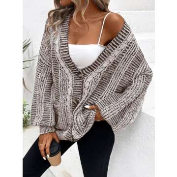 Pink Queen Long Sleeve Open Front Casual Cable Knit Sweaters Button Up Vintage Oversized Cardigan Co...